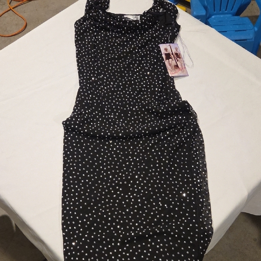 Honey and Rosie Black and Diamond Stone Midi Dress